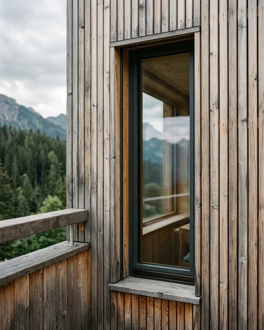 Lärchenholz-Fassade eines modernen Ferienhauses im Bregenzerwald