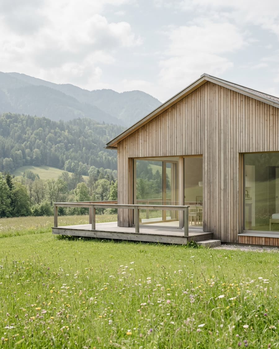 Modernes Holz-Ferienhaus an einer Almwiese im Salzburger Land